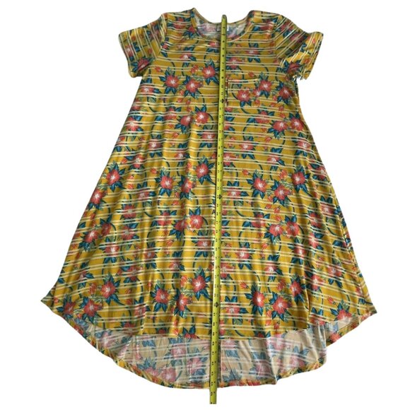 Lularoe Uneven Hem Yellow Floral Short Sleeve Swing Style T-Shirt Dress Size M - Picture 4 of 10